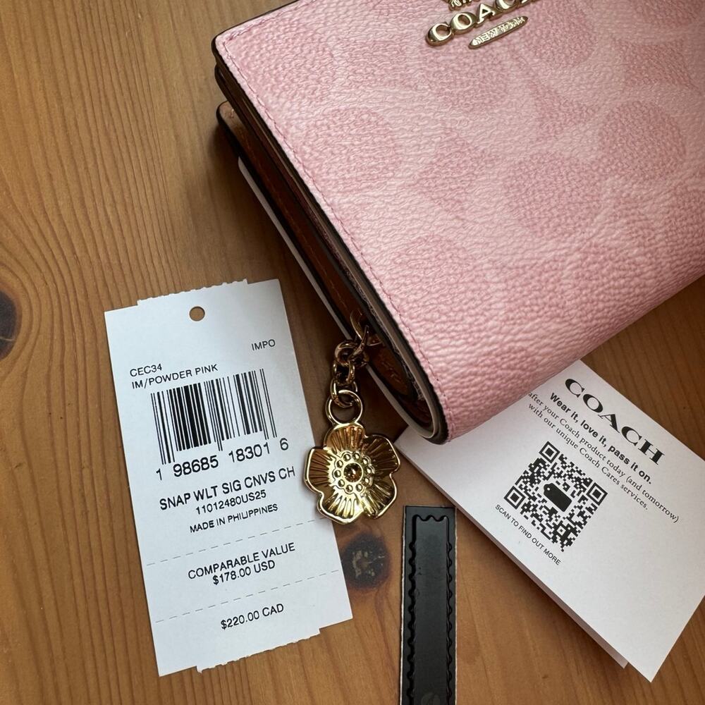 ❤️ Coach Snap Wallet In Signature Canvas With Charm - Picture 6 of 10